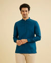 Teal Blue Self Checkered Patterned Short Kurta